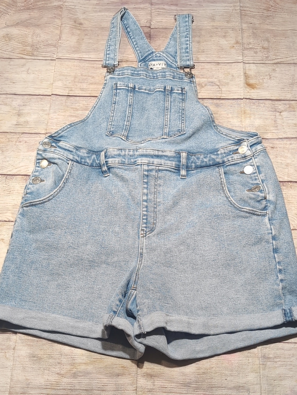 Ava & Viv Women's Light Blue Denim Short Overalls Cuffed Hem Size 16